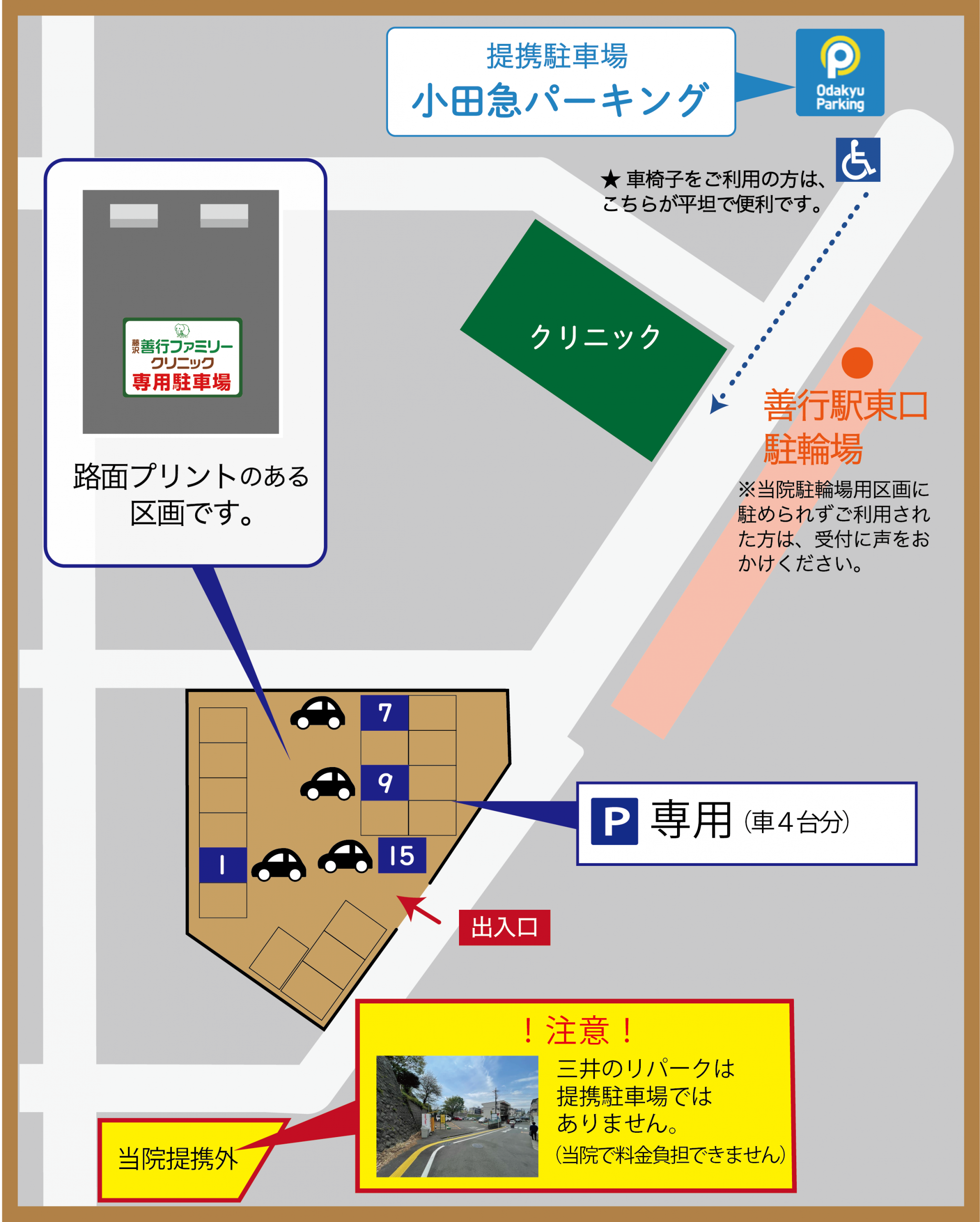 藤沢善行ファミリークリニック専用駐車場のご案内